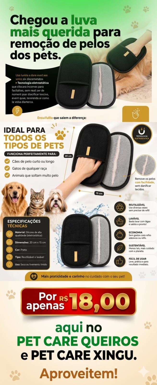Luva para Remoção de Pelos — oferta na PetCare Queirós